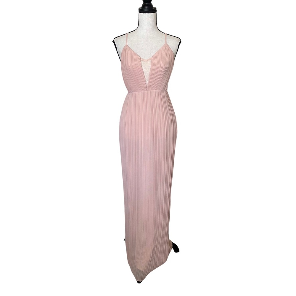 BCBGeneration Pleated Lace Maxi Dress in Rose Smoke